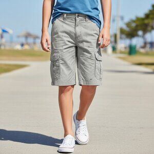 FIRST WAVE Gray Cargo Shorts Boys Size 8 Anchors Preppy Nautical Trendy Grey